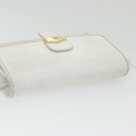 Christian Dior Honeycomb Canvas Shoulder Bag PVC Leather White Gold Auth 85684