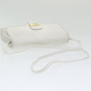 Christian Dior Honeycomb Canvas Shoulder Bag PVC Leather White Gold Auth 85684-7