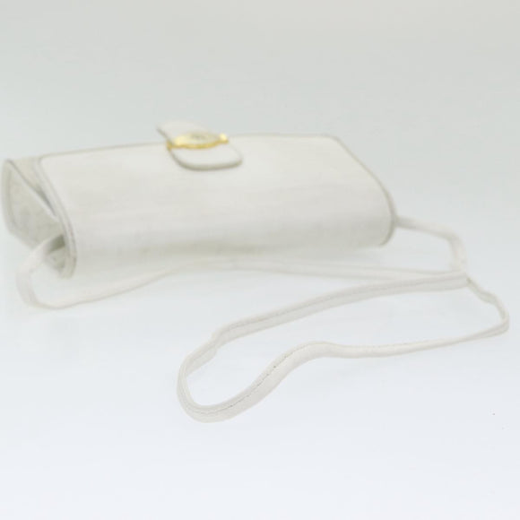 Christian Dior Honeycomb Canvas Shoulder Bag PVC Leather White Gold Auth 85684