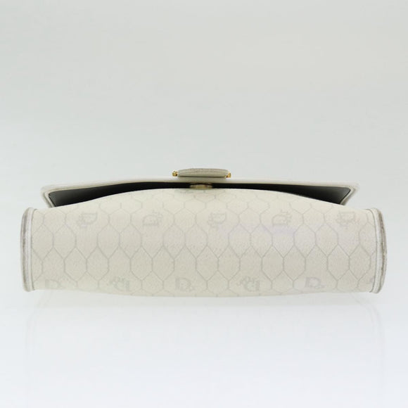 Christian Dior Honeycomb Canvas Umhängetasche PVC Leder Weiß Gold Auth 85684