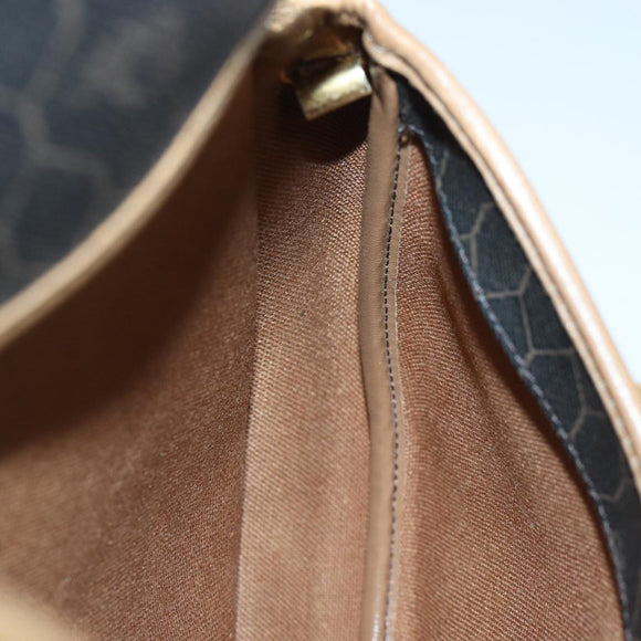 Christian Dior Honeycomb Canvas Shoulder Bag PVC Leather Brown Silver Auth 85690
