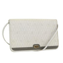 Christian Dior Honeycomb Canvas Shoulder Bag PVC Leather White Gold Auth 85691-1