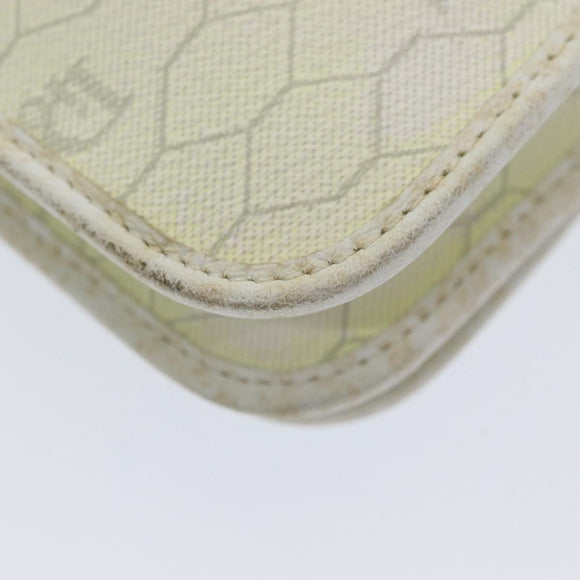 Christian Dior Honeycomb Canvas Shoulder Bag PVC Leather White Gold Auth 85691