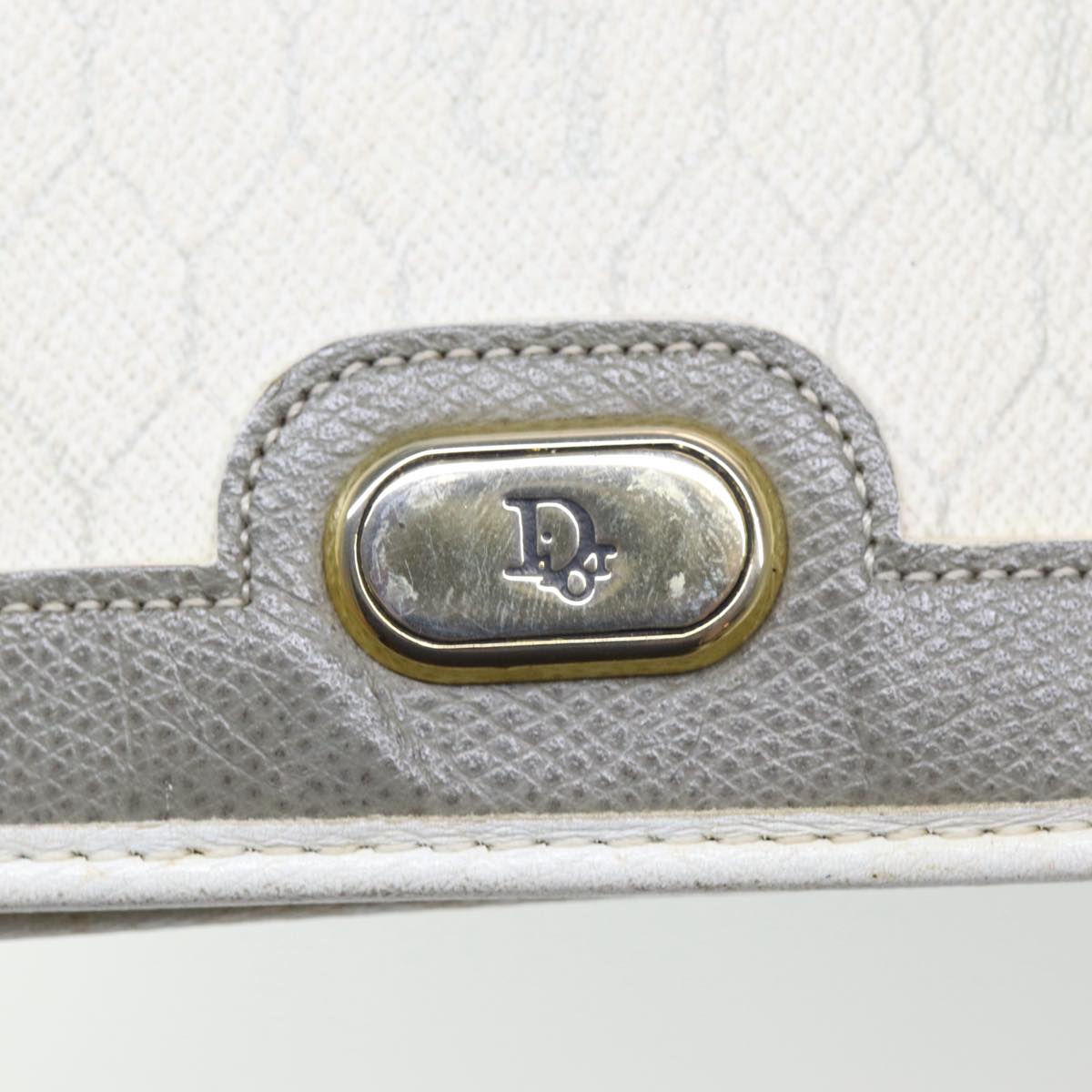 Christian Dior Honeycomb Canvas Shoulder Bag PVC Leather White Gold Auth 85691