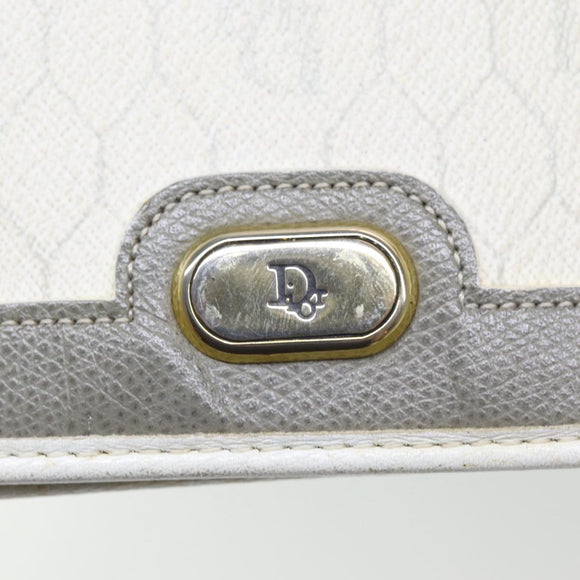 Christian Dior Honeycomb Canvas Schultertasche PVC Leder Weiß Gold Auth 85691