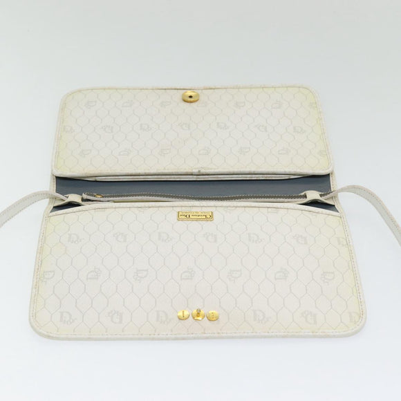 Christian Dior Honeycomb Canvas Schultertasche PVC Leder Weiß Gold Auth 85691