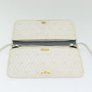 Christian Dior Honeycomb Canvas Shoulder Bag PVC Leather White Gold Auth 85691-10