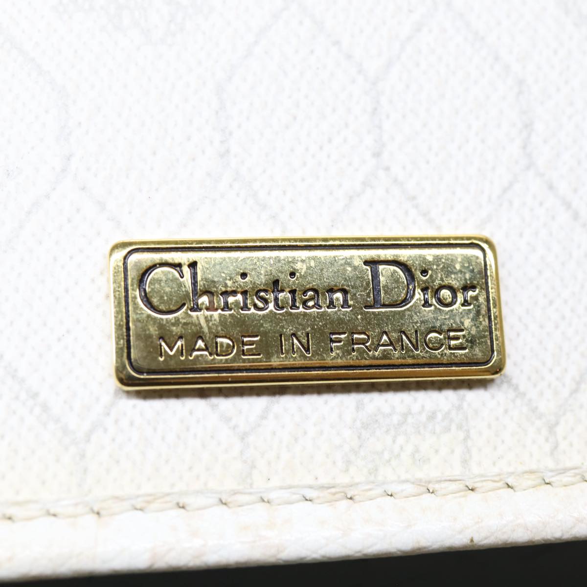 Christian Dior Honeycomb Canvas Shoulder Bag PVC Leather White Gold Auth 85691