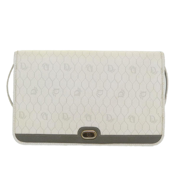 Christian Dior Honeycomb Canvas Schultertasche PVC Leder Weiß Gold Auth 85691