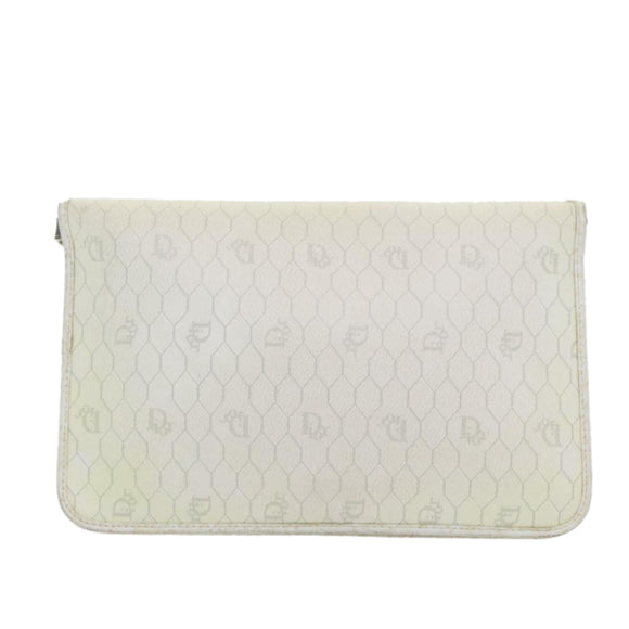 Christian Dior Honeycomb Canvas Schultertasche PVC Leder Weiß Gold Auth 85691