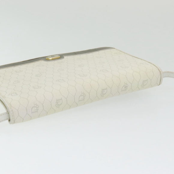 Christian Dior Honeycomb Canvas Schultertasche PVC Leder Weiß Gold Auth 85691