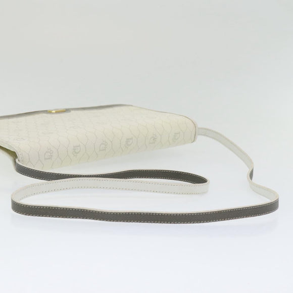 Christian Dior Honeycomb Canvas Schultertasche PVC Leder Weiß Gold Auth 85691
