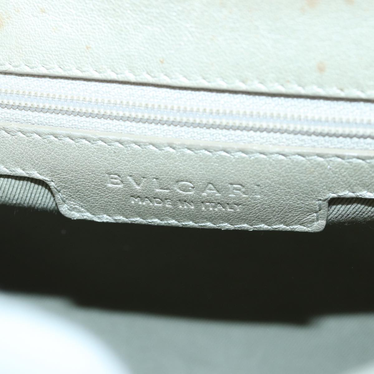 BVLGARI Shoulder Bag Leather Silver Auth 85695