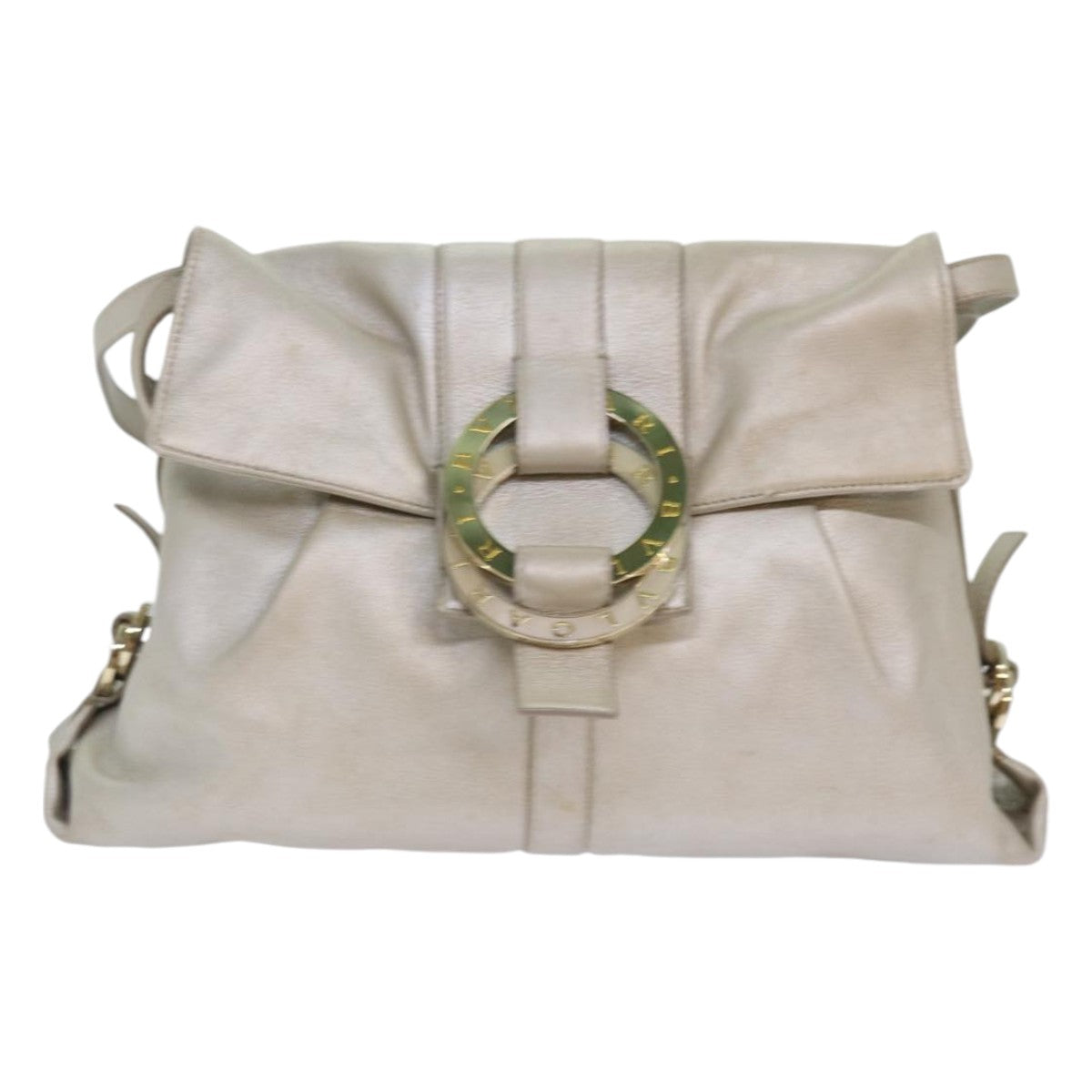 BVLGARI Shoulder Bag Leather Silver Auth 85695