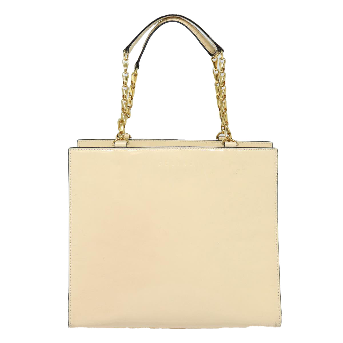 CELINE Chain Shoulder Bag Enamel Beige Gold Auth 85699