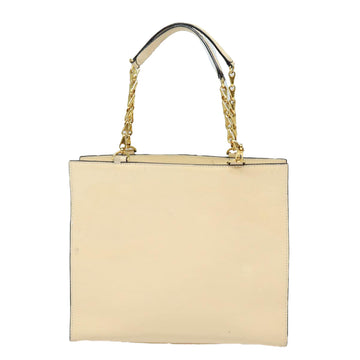 CELINE Chain Shoulder Bag Enamel Beige Gold Auth 85699 - 0