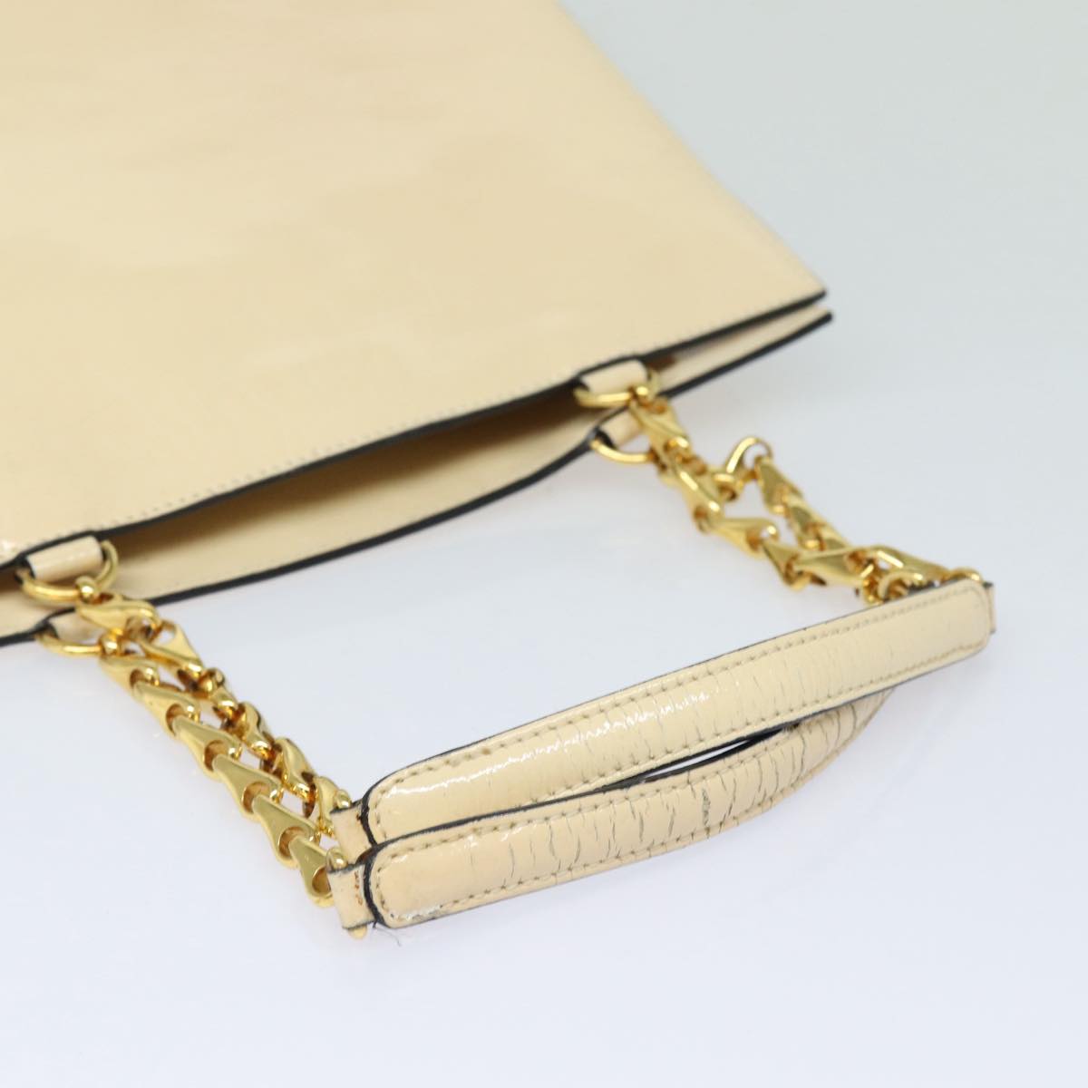 CELINE Chain Shoulder Bag Enamel Beige Gold Auth 85699