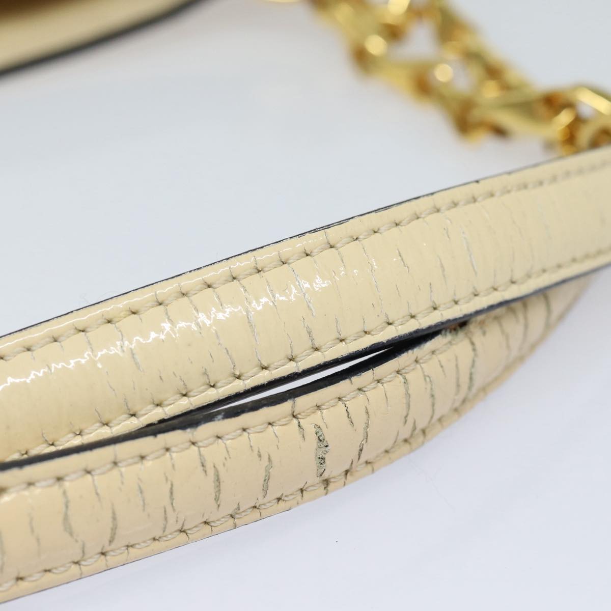 CELINE Chain Shoulder Bag Enamel Beige Gold Auth 85699