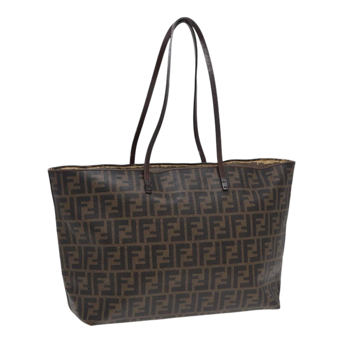 FENDI Zucca Canvas Tote Bag Brown Black gold Auth 85703