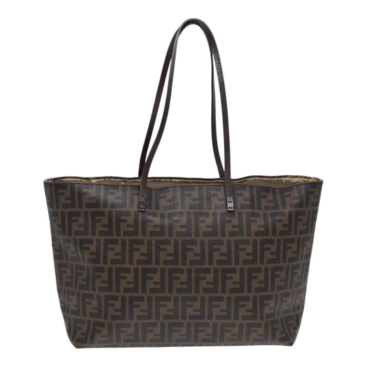 FENDI Zucca Canvas Tote Bag Brown Black gold Auth 85703