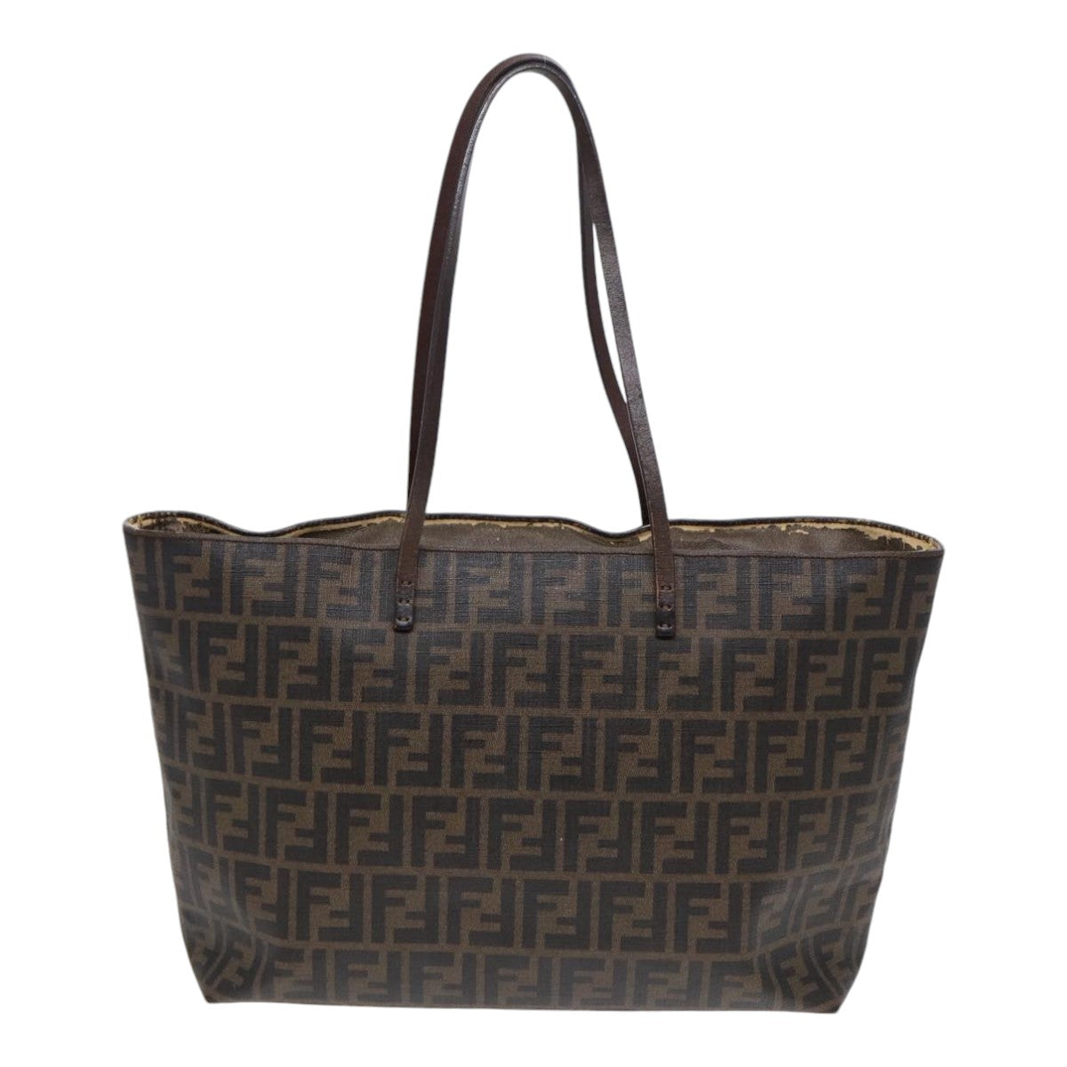 FENDI Zucca Canvas Tote Bag Brown Black gold Auth 85703 - 0