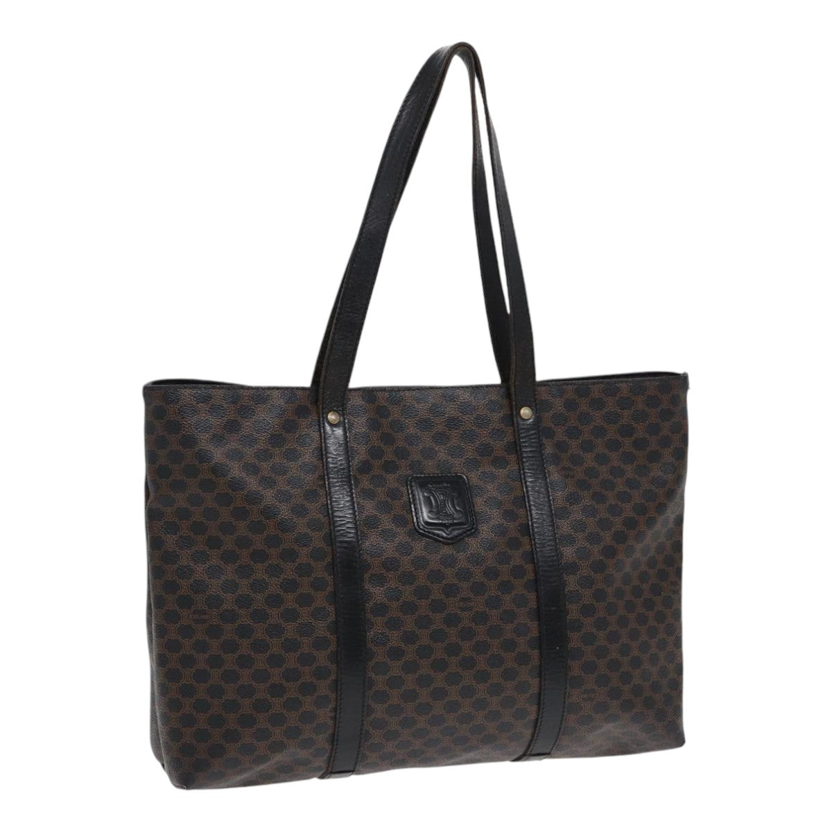 CELINE Macadam Canvas Tote Bag PVC Black Gold Auth 85704