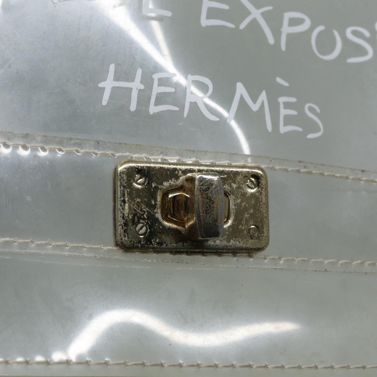 HERMES Vinyl Kelly Hand Bag Vinyl Clear Auth 85706