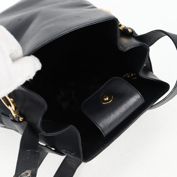 Salvatore Ferragamo Shoulder Bag Leather Gold Black Auth 85707