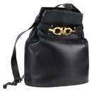Salvatore Ferragamo Shoulder Bag Leather Gold Black Auth 85707-1