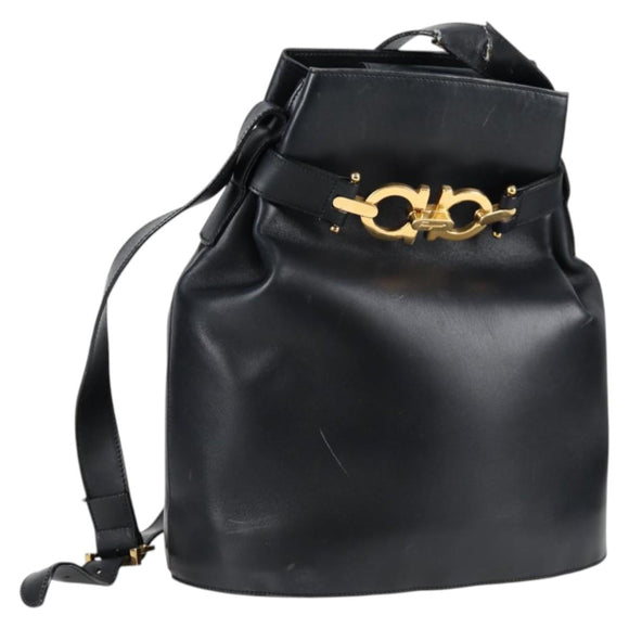 Salvatore Ferragamo Shoulder Bag Leather Gold Black Auth 85707