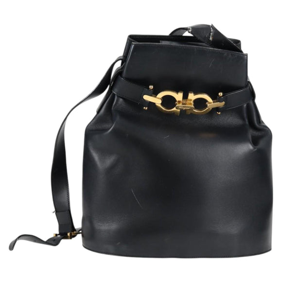Salvatore Ferragamo Shoulder Bag Leather Gold Black Auth 85707