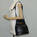 Salvatore Ferragamo Shoulder Bag Leather Gold Black Auth 85707-21