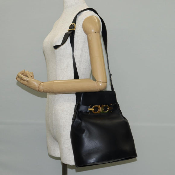 Salvatore Ferragamo Shoulder Bag Leather Gold Black Auth 85707