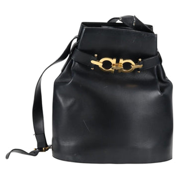 Salvatore Ferragamo Shoulder Bag Leather Gold Black Auth 85707 - 0