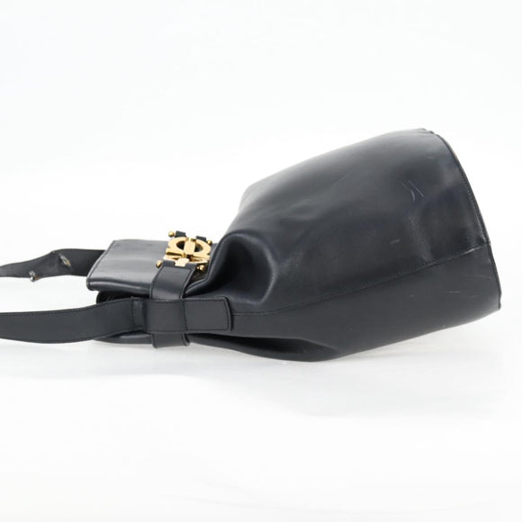 Salvatore Ferragamo Shoulder Bag Leather Gold Black Auth 85707
