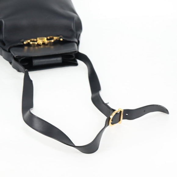 Salvatore Ferragamo Shoulder Bag Leather Gold Black Auth 85707