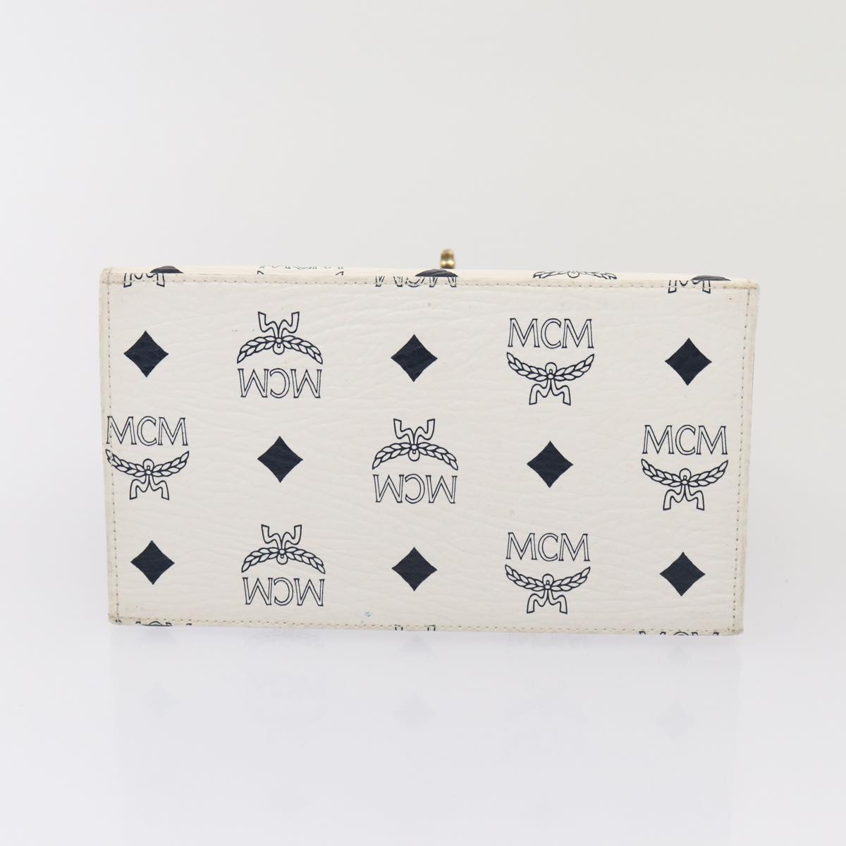 MCM Vicetos Logogram Hand Bag PVC Leather 2way White Gold Auth 85708