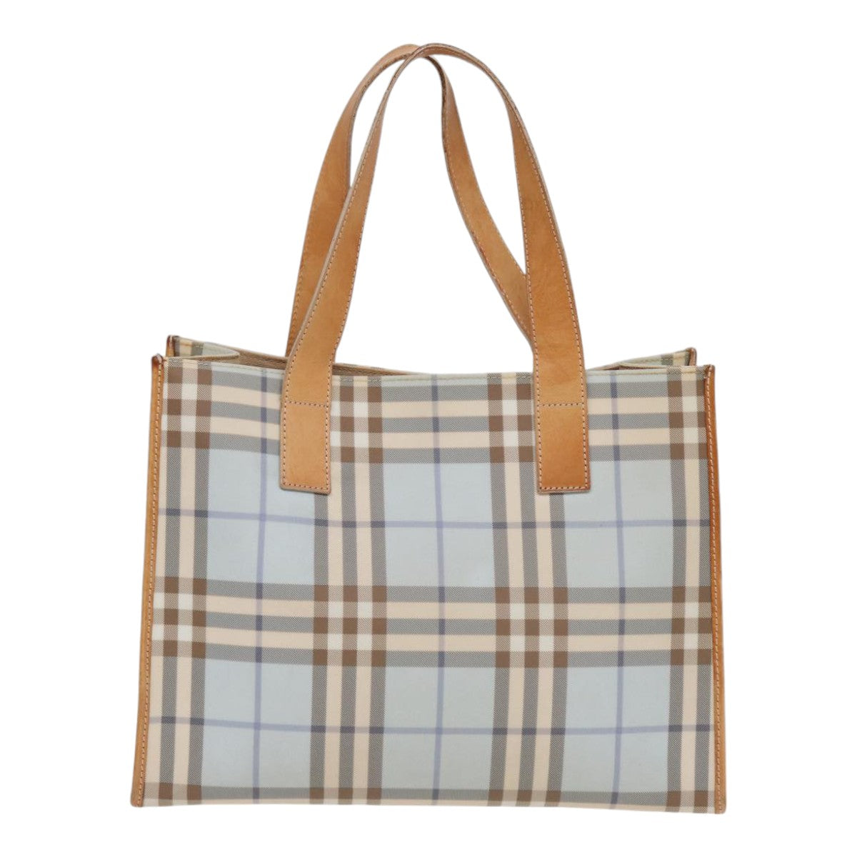 BURBERRY Nova Check Tote Bag PVC Leather Light Blue Brown Auth 85709