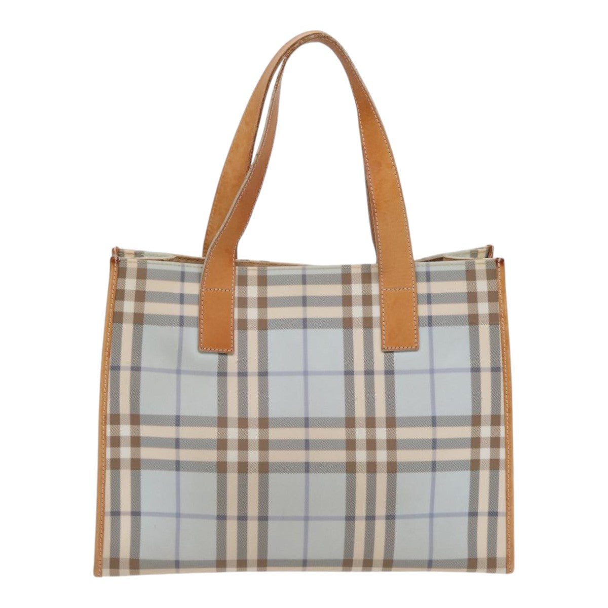 BURBERRY Nova Check Tote Bag PVC Leather Light Blue Brown Auth 85709 - 0