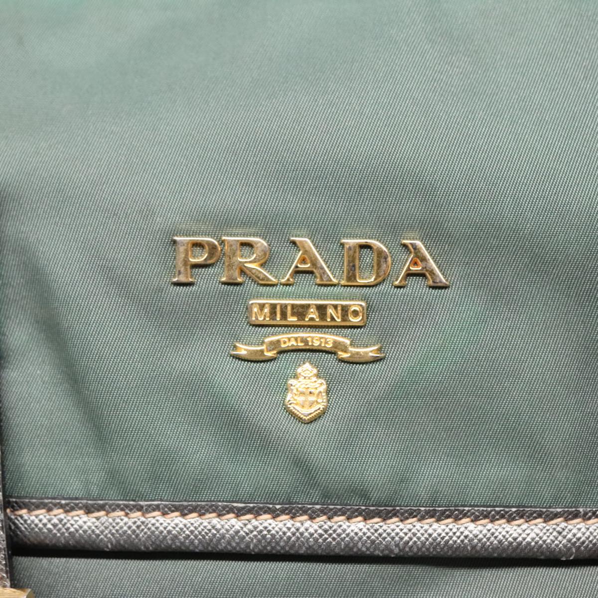 PRADA Shoulder Bag Nylon Green Gold Auth 85711