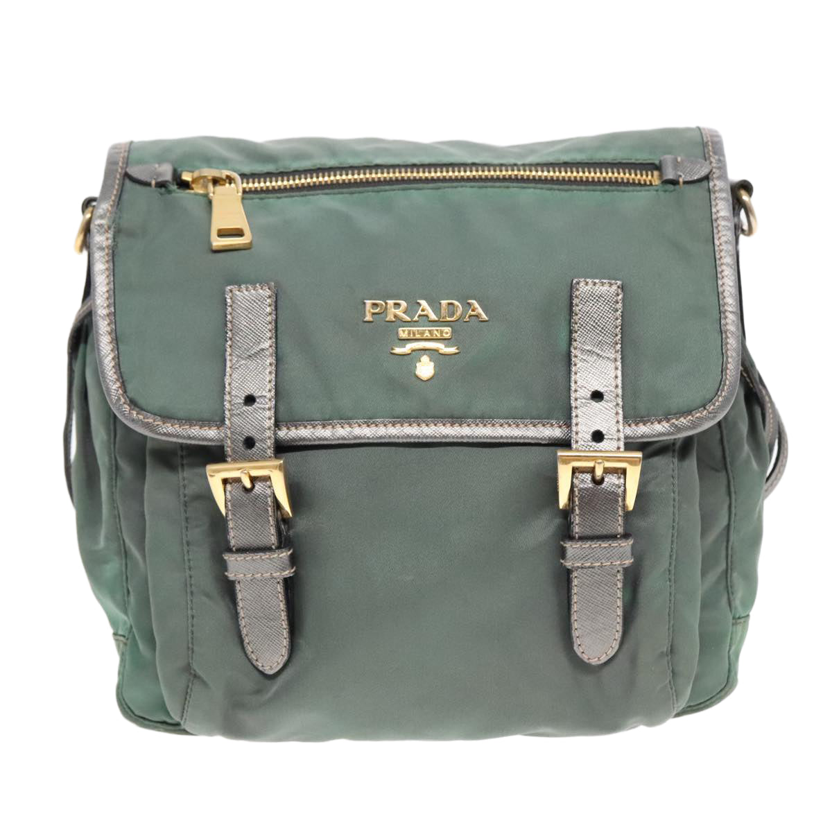 PRADA Shoulder Bag Nylon Green Gold Auth 85711