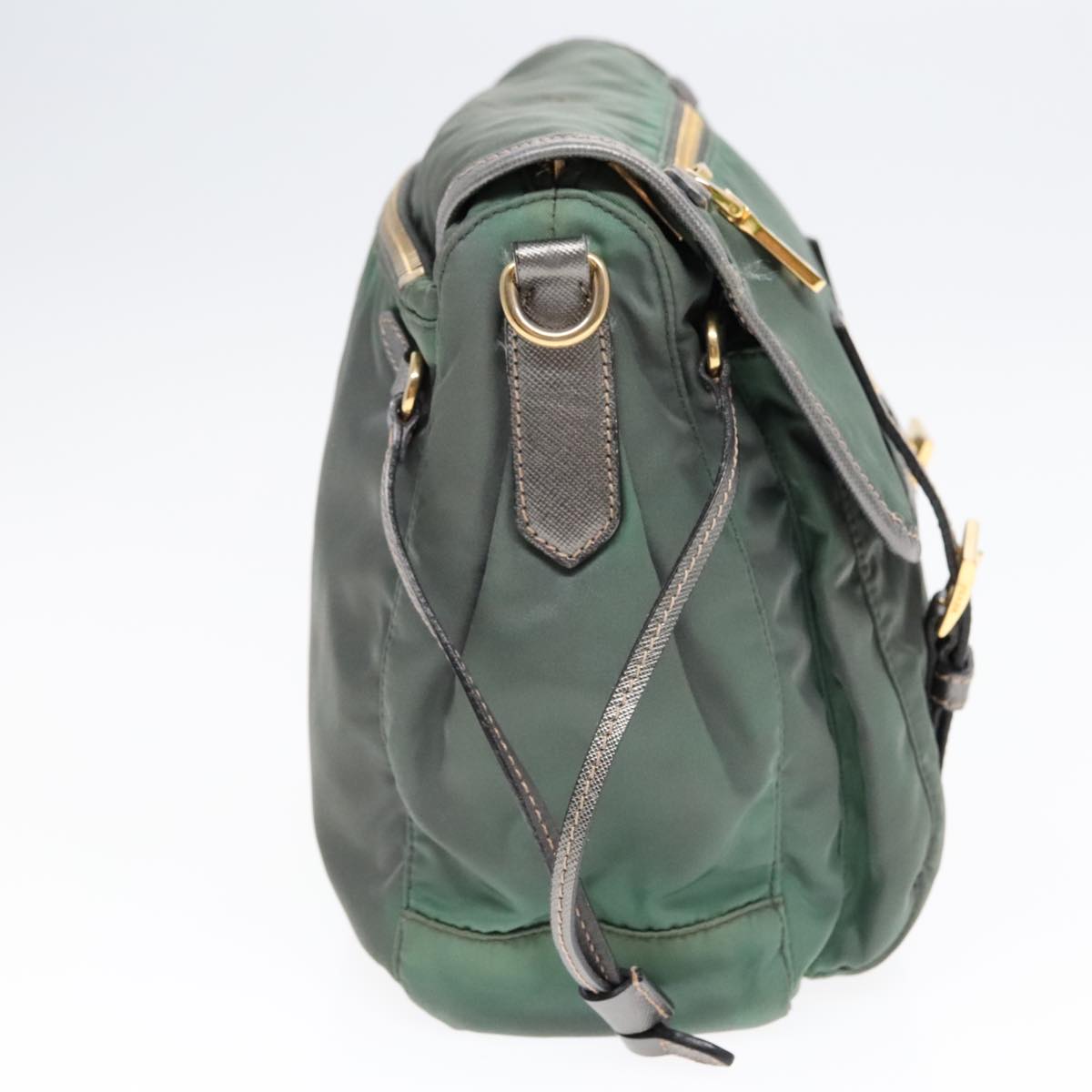 PRADA Shoulder Bag Nylon Green Gold Auth 85711