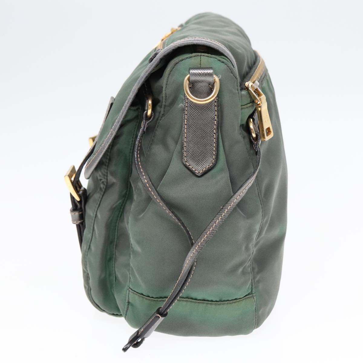 PRADA Shoulder Bag Nylon Green Gold Auth 85711