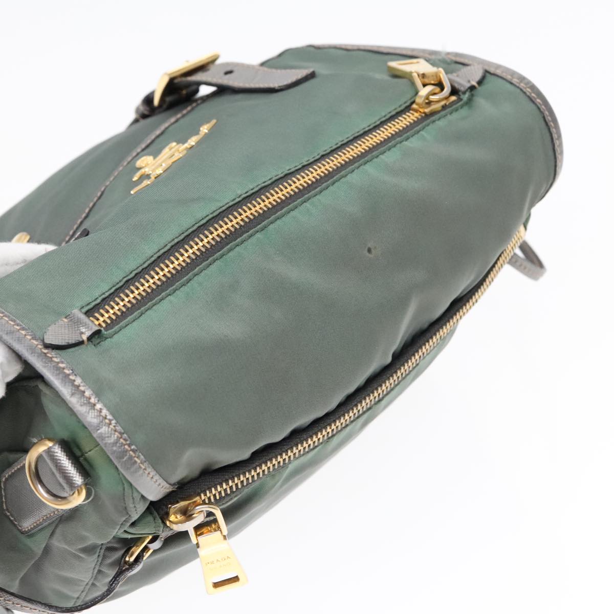 PRADA Shoulder Bag Nylon Green Gold Auth 85711