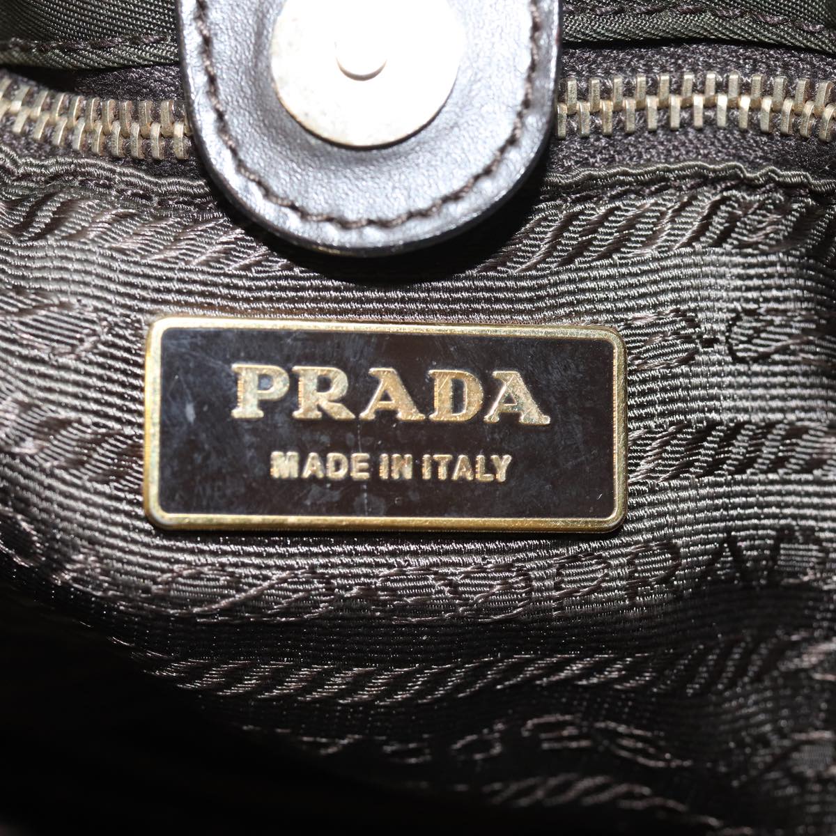 PRADA Shoulder Bag Nylon Khaki Gold Auth 85712