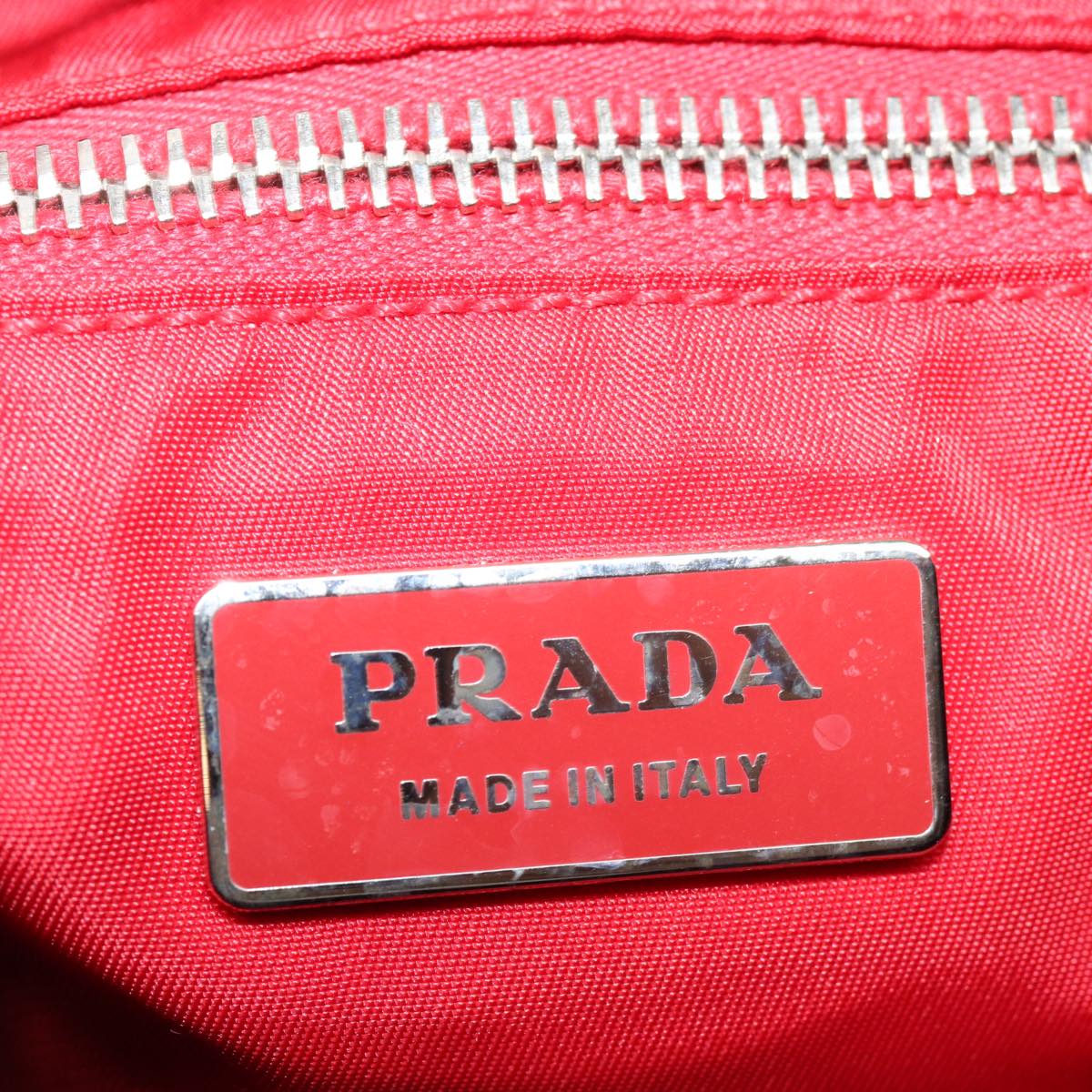 PRADA Tote Bag Nylon Velour Black Red Silver Auth 85714