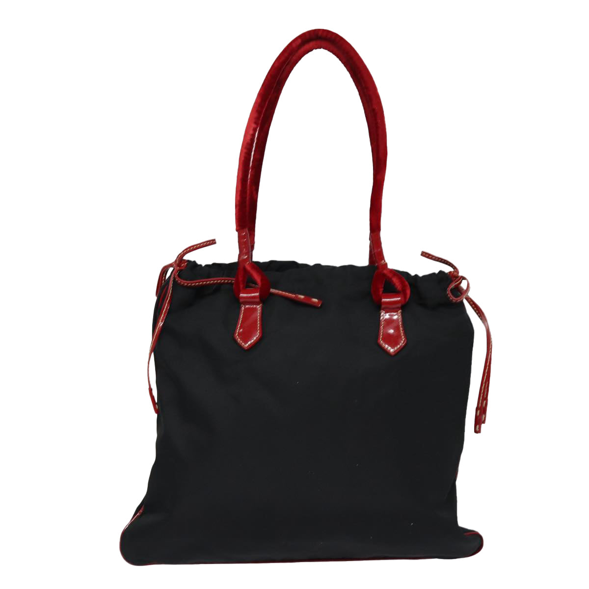 PRADA Tote Bag Nylon Velour Black Red Silver Auth 85714 - 0