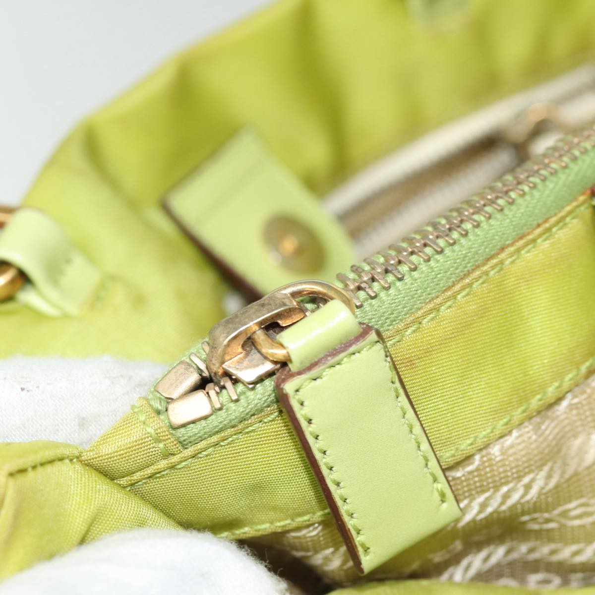 PRADA Shoulder Bag Nylon Green Gold Auth 85715