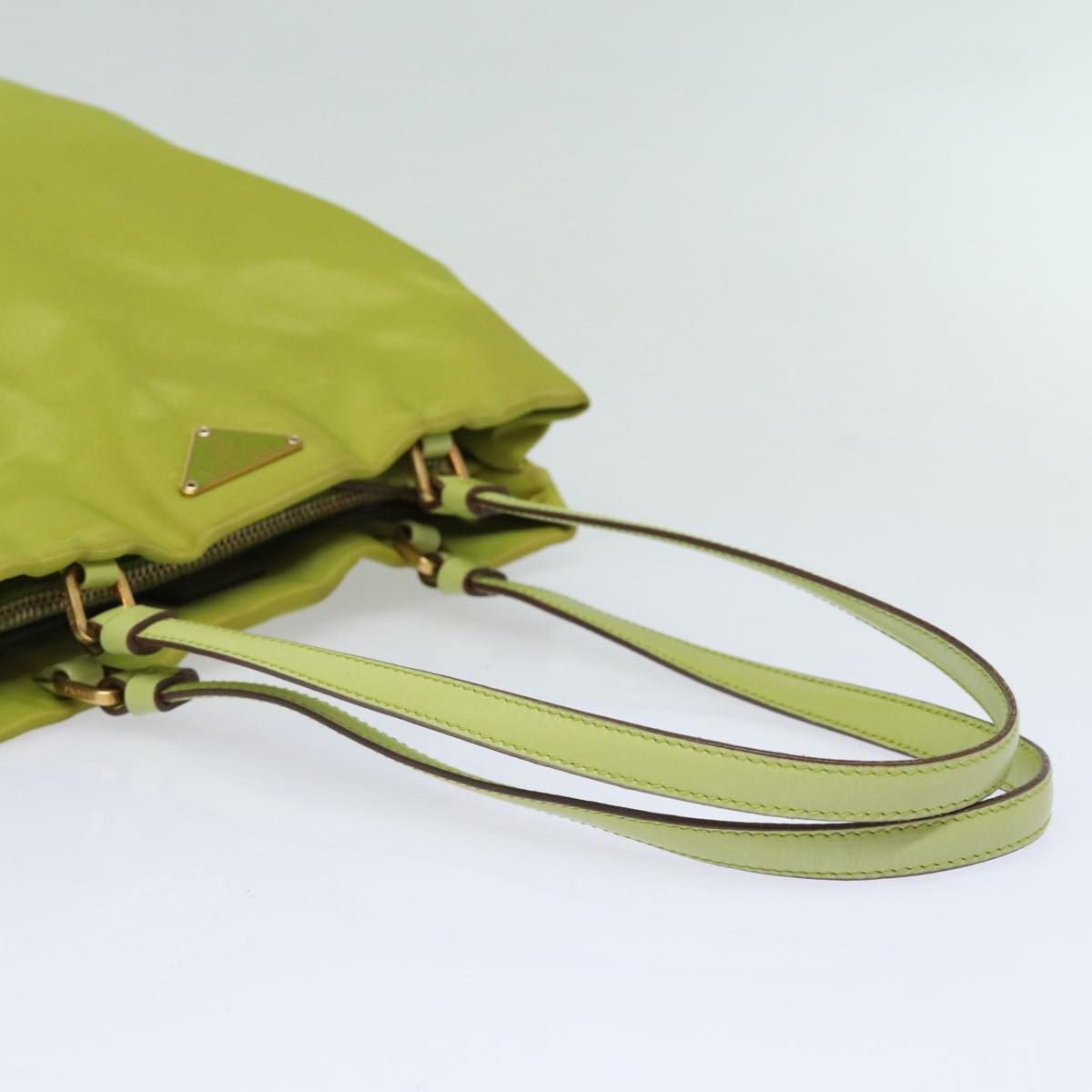 PRADA Shoulder Bag Nylon Green Gold Auth 85715