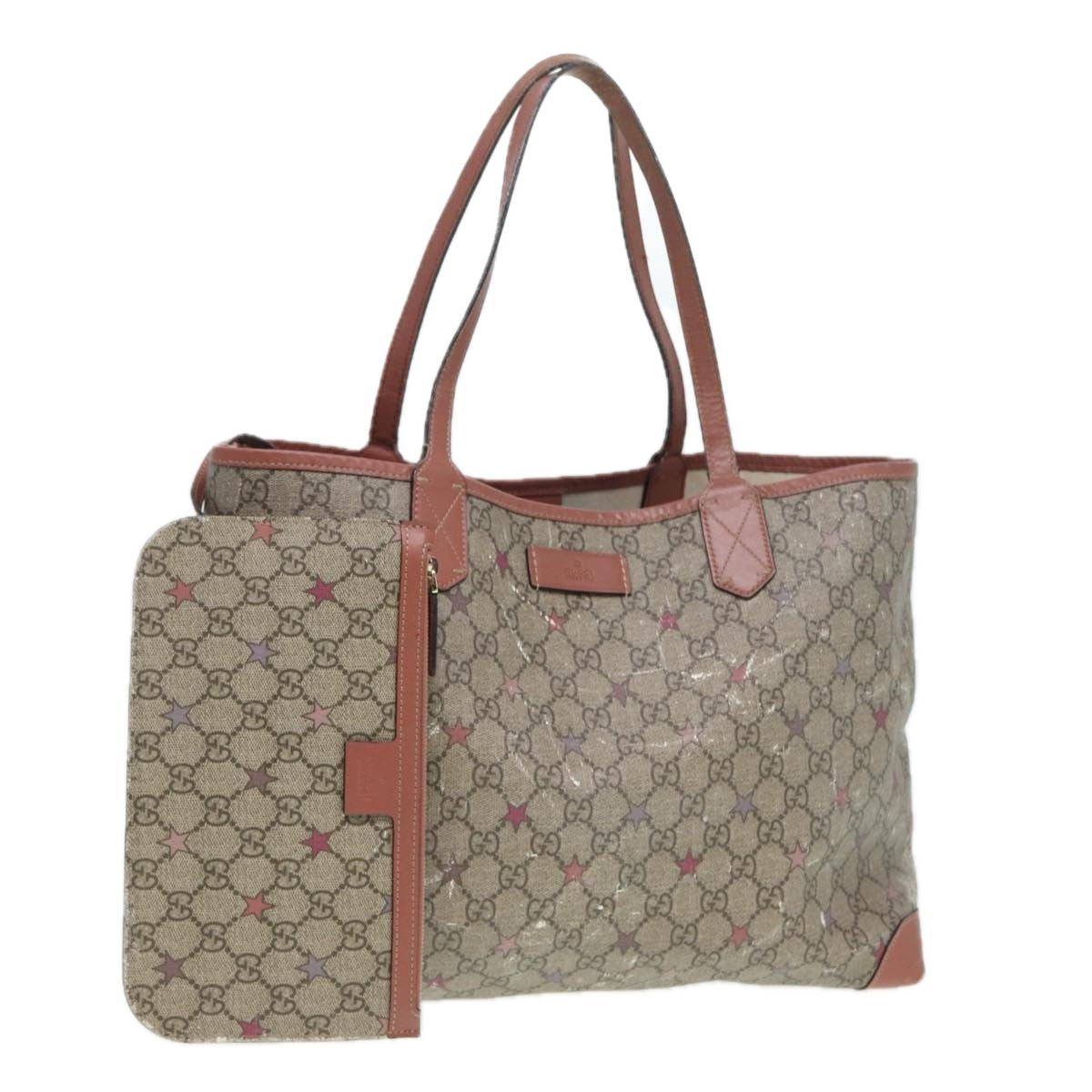 GUCCI GG Supreme Tote Bag Beige Pink Silver 309498 Auth 85716